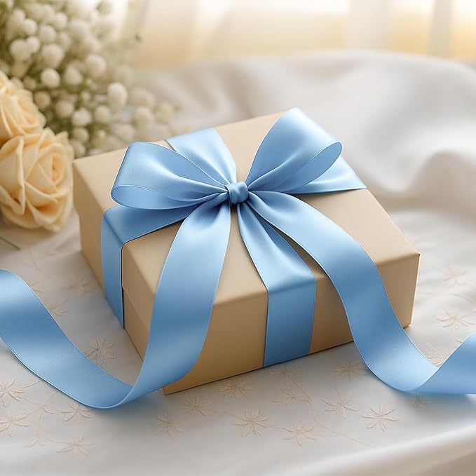 Fullive 1 1/2 Inch Sky Blue Ribbons, 30 Yards Ribbon for Gift Wrapping, Polyester Satin Ribbons for Crafts for Birthday Graduate Christmas Decorations DIY Bows Wrapping Bouquet Floral Arrangements
