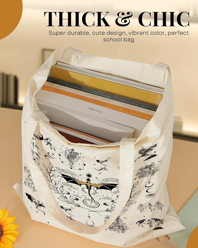 AUSVKAI Canvas Tote Bag Aesthetic for Women, Fourth Wing Reusable Grocery Bag 4th Wing Cotton Bags for Shopping Beach Trendy Retirement Gifts