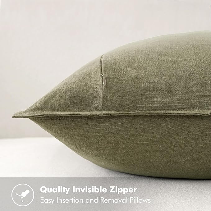 MIULEE Decorative Linen Lumbar Pillow Covers 12x20 Inch Light Olive Green Boho Farmhouse Neutral Couch Throw Pillows for Bed Pack of 2 Accent Modern Pillowcase Summer Sofa Livingroom Home Decor