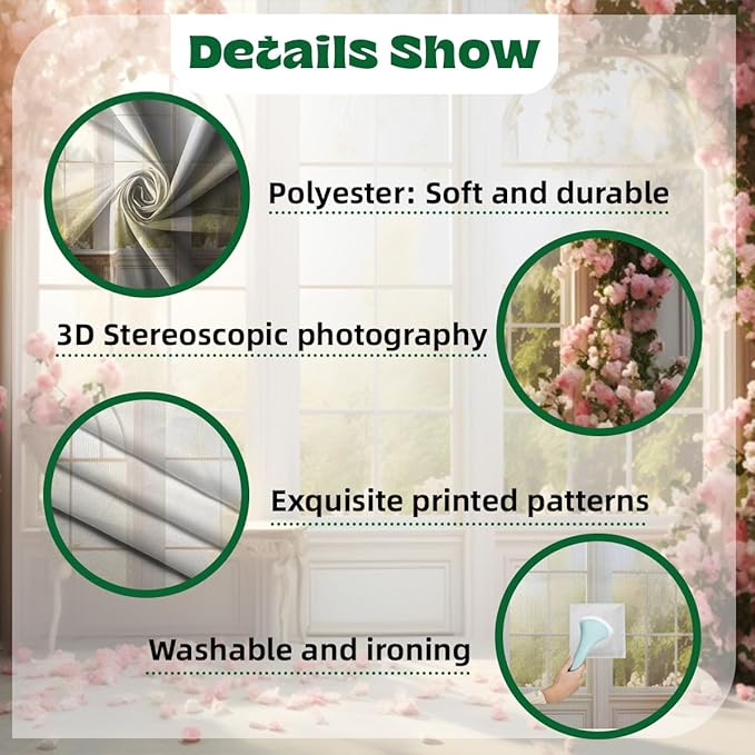 10x6.5ft Bridal Floral Backdrop for Wedding Pink Rose Window Scenery Green Leaves Elegant Photography Background for Valentine's Day Bridal Shower Birthday Spring Party Women Girl Portrait