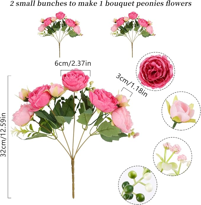 Artificial Peonies Silk Flowers, Pink Faux Peony Bouquet 2 Bundles Florals Arrangements Decor for Farmhouse Home Boho Wedding Table Centerpiece, Fake Plastic Flower Bulk for Vase Decoration (Mix Pink)
