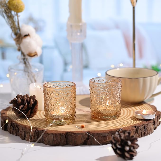 Gold Votive Candle Holder Set of 12, Flower Tea Lights Candles Holders for Wedding Table Centerpieces, Birthday Parties, Anniversary, Bridal Shower and Holiday Decorations