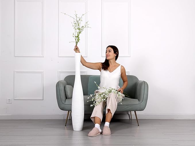 Leewadee Decorative Tall Floor Vase for Living Room Decor, 41 inches, White, Resin