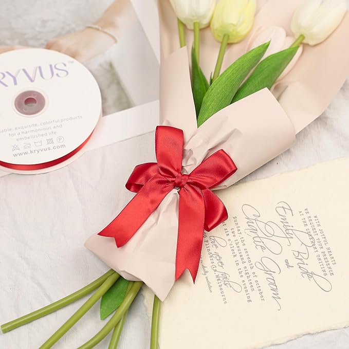 Red Satin Ribbon, Double Faced 7/8 Inch X 50 Yards Red Ribbon, Premium Satin Ribbon for Gift Wrapping, Crafts, Hair Bow Making, Sewing, Flower Bouquet, Wedding Party Decor