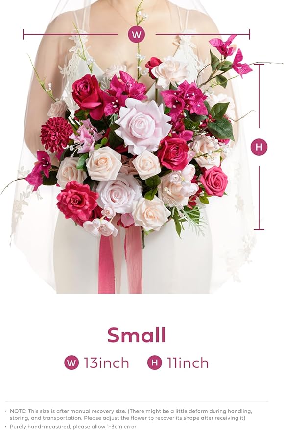 Ling's moment Blush Pink Wedding Bouquets for Bride, Dusty Rose Bridal Bouquets for Bride, 13 Inch Free Form Artificial Wedding Flower Bouquet