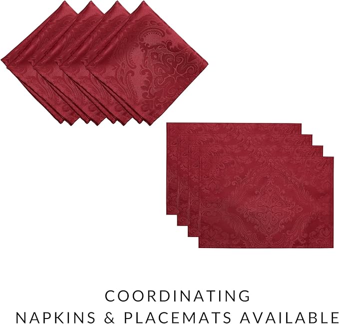 Elrene Home Fashions Caiden Elegance Damask Waterproof, Stain & Wrinkle Resistant Fabric Placemats (Set of 4), 13" x 19", Red
