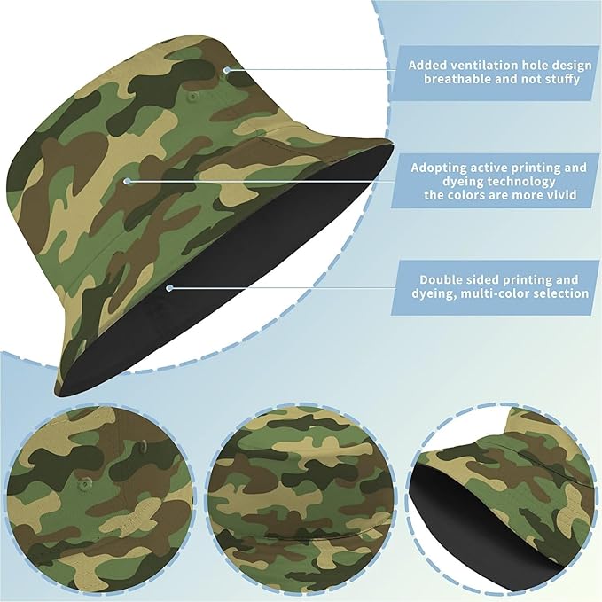 Bucket Hat for Women Men Unisex Sun Cap Packable Outdoor Fisherman Hat Headwear,Reversible Double-Side-Wear