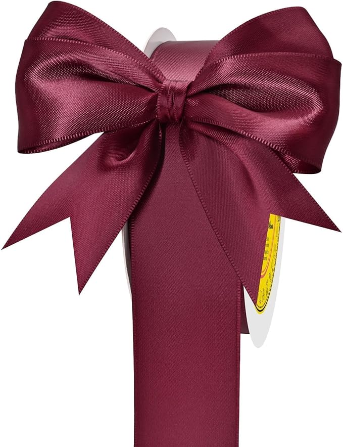 Double Face Wine Red Satin Ribbon 1-1/2 inch X 50 Yards Polyester Wine Red Ribbon for Gift Wrapping Very Suitable for Weddings Party Hair Bow Invitation Decorations and More