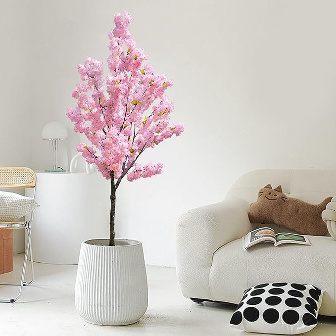Artificial Cherry Blossom Tree - 6ft Realistic Potted Silk Pink Plant for Home Indoor Outdoor Decor, Spring Weddings