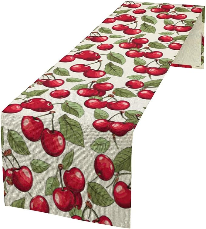 Cherry Table Runner,Spring Summer Fruit Tropical Birthday Party Decorations Dining Room Home Kitchen Table Decor 13 x 108Inch