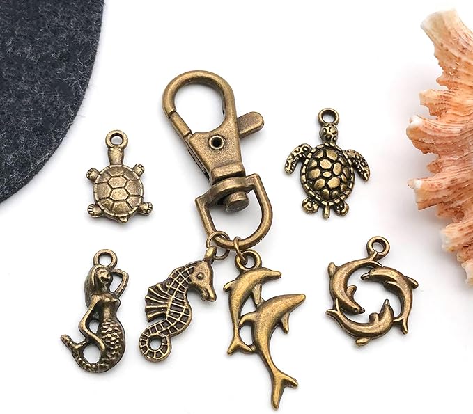 WOCRAFT 60pcs Antique Bronze Ocean Bracelet Charms for Jewelry Making Sets DIY Necklace Bracelet Keychain Crafting Charms Kit Craft Supplies (SN883)
