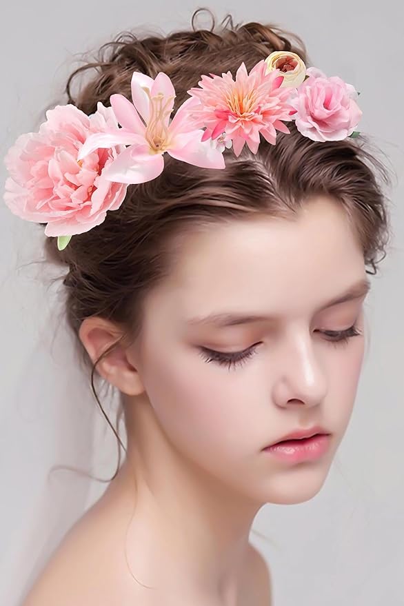 Artificial Flowers Heads Combo Pink Flowers Mix Silk Flowers Heads Faux Rose Bulk for Craft Garland Graduation Cap Wedding Bridal Baby Shower Home Party Decoration DIY Cake Decor