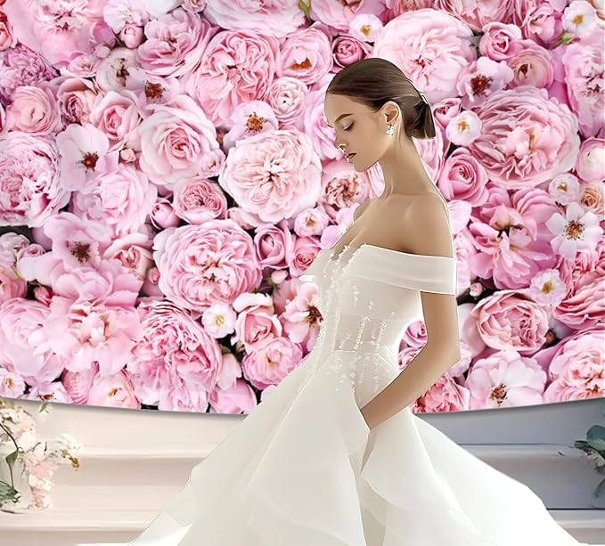 6x3.6FT Pink Rose Wall Backdrop for Women Mother's Day Flowers Wall Photography Background Bridal Newborn Shower Birthday Party Anniversary Ceremony Photo Studio Props