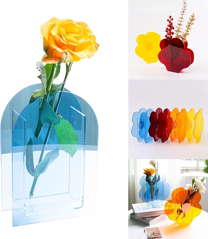 Acrylic Arch-Shaped Vase in Sky Blue, Modern Minimalist Centerpiece for Home Decor or Wedding Display (Arch Style)