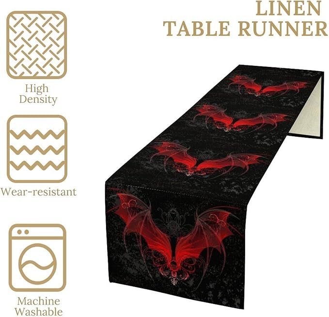 Gothic Table Runner,Red Bat Pattern Table Runner for Home Kitchen Table Dining Garden Farmhouse Wedding Party Decor 13x36 Inch