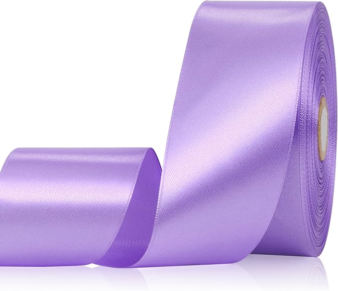 Lavender Satin Ribbon 2 Inch 60 Yards, Polyester Fabric Ribbon for Flower Bouquet, Wedding, Crafts, Gift Wrapping, Baby Shower, DIY Bows and Outdoor Decor