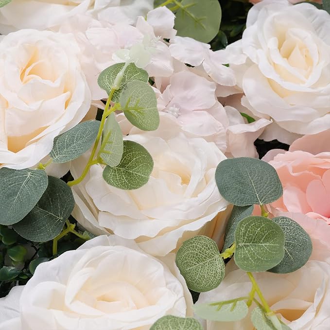 Flower Wall Backdrop, 6 Pcs Flower Wall Panels Artificial Floral Wall Background for Wall Decoration in Wedding Sites, Birthday Parties 24 x 16 Inch (White + Pink)