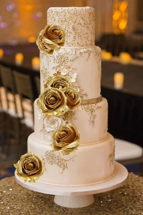 20pcs Gold Roses Artificial Flowers Fake Roses Real Looking Silk Flowers Bulk Big Faux Flowers with Stems for Wedding Centerpieces Table Home Party Decoration Bridal Floral Arrangement (Gold)