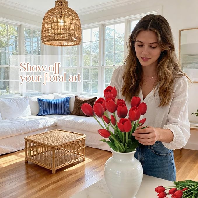 15Pcs Fake Tulips Artificial Flowers Real Touch Latex Bouquet Faux Tulips for Centerpiece Arrangements Wedding Party Home Décor (Hot Red)