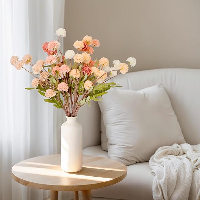 ZMTECH 12pcs Artificial Flowers for Vase, Silk Flowers for Kitchen Table Centerpiece Home Decor, Fake Flower with Faux Kiku Flowers Artificial 10 Stems + Eucalyptus (No Vase)