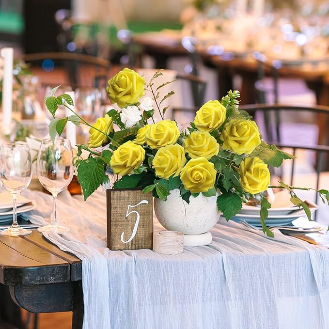 JOYLEX Artificial Flowers Realistic Roses, 50pcs Real Looking Fake Roses with Stem for DIY Wedding Bouquets Centerpieces Bridal Shower Party Home Romantic Decorations (Yellow)