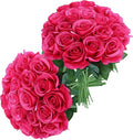 30pcs Roses Artificial Flowers Real Touch Fake Flowers with Long Stems Silk Flowers for Wedding Bouquet Centerpices Decorations Party Bridal Baby Shower Home Decor (Hot Pink)