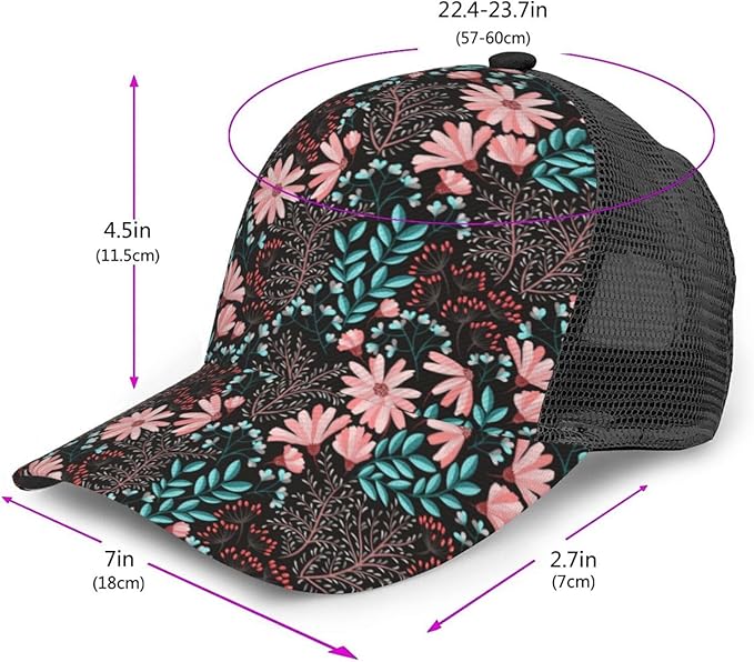 Tropical Pink Flowers Hats Women Men Hawaii Trucker Hat Adjustable Snapback Mesh Baseball Cap Hat