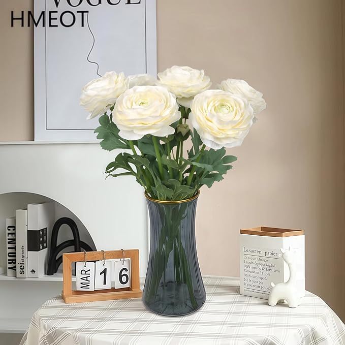 White Ranunculus Artificial Flowers 6PCS Real Touch Faux Ranunculus Flowers for DIY Wedding Bouquet Party Table Home Decor(White)