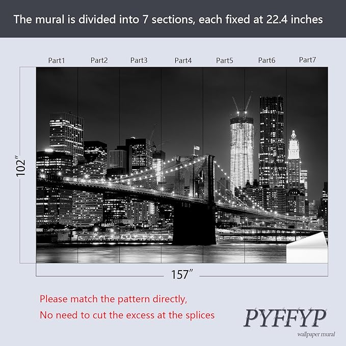 PYFFYP- Black City Night Wallpaper murals for Living Room(Not Peel and Stick)