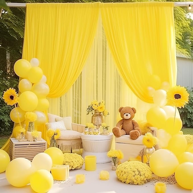 Yellow Backdrop Curtains-Wrinkle-Free Polyester Photography Drapes Party Curtain Background for Baby Shower Wedding Decorations- 16 X10FT (Yellow)