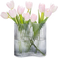 Glass Vase for Centerpieces,Modern Large Vase for Flowers,Footprint Shape Striped Bottle for Home,Office Restaurant Desk Decor 8.3 Inch(Gray)