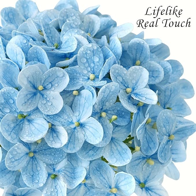 4Pcs Hydrangea Artificial Flowers, 20" Lifelike Latex Silk Real Touch Faux Hydrangea Flowers, Artificial Hydrangeas Bouquet for Wedding Centerpieces Tables Party Home (Sky Blue)