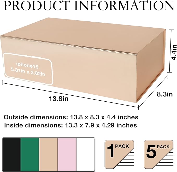Rose Gold Christmas Gift Box with Magnetic Lid 13.8x8.3x4.4 in, Bridesmaid Groomsman Proposal Box, Large Rectangle Storage Box 1 Pack