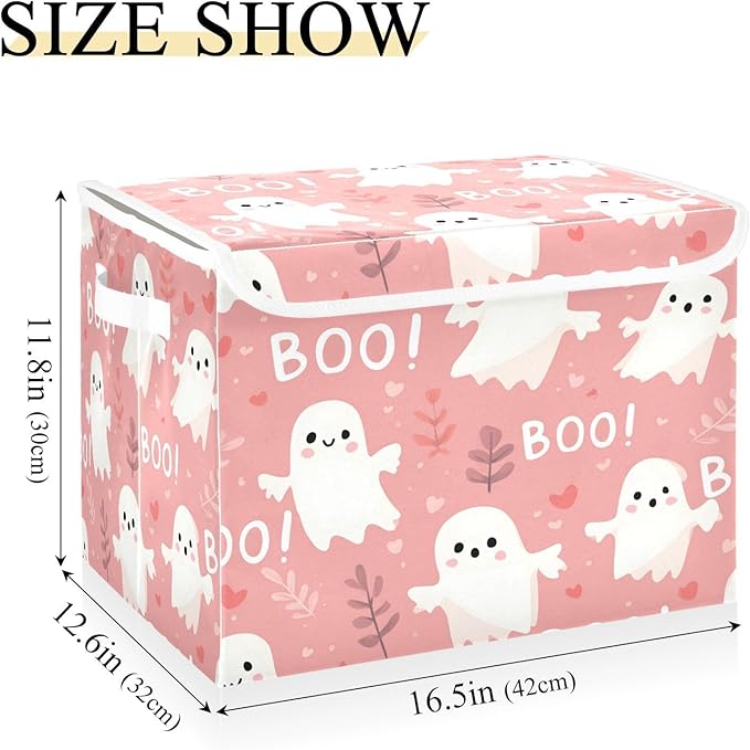 Halloween Baskets Collapsible Storage Bins with Lids, Ghost Love Grass Storage Boxes Clothes Baskets for Organizing