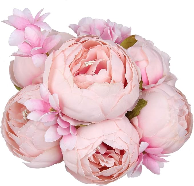 Flojery Silk Peony Bouquet Vintage Artificial Peonies Flower for Home Wedding Party Decor (1pcs, Spring Rose Pink)