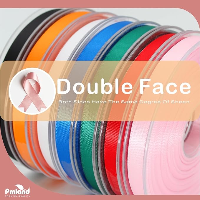PMLAND Baby Pink Fabric Satin Ribbon 3/8'' Inch x 27 Yards Double Faced Use for Crafts Gift Wrapping Floral Bouquets Ornaments Hair Bows Party Decoration