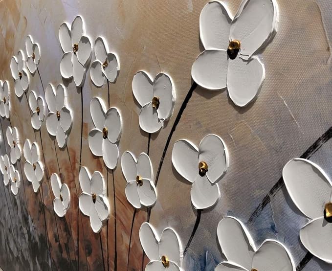 Yihui Arts Floral Paintings Canvas Wall Art Living Room Decor Contemporary Grey Artwork Pictures Framed Ready to Hang