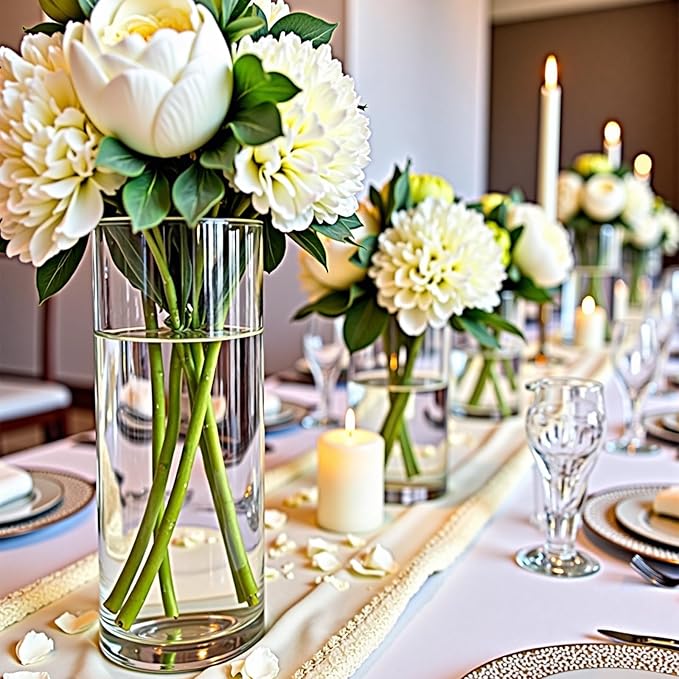 4 Clear Glass Cylinder Vases for Centerpieces - Different Sizes Floating Candle Vases Holder -4", 6", 8",10" Hight Perfect for Weddings and Events