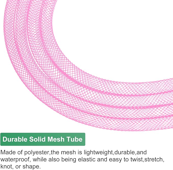 Mesh Tube Ribbon 25 Yards, 6mm Elastic Fabric Ribbons Mesh Tubing for Crafts/Gift Wrapping/Flower Bouquets/Wedding/Birthday/Holiday/Wreaths Christmas/Decoration[Pink]