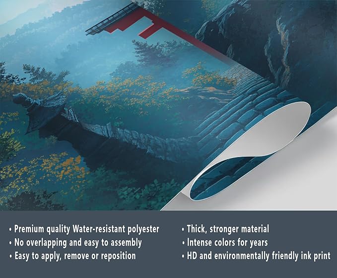 Japanese Torii Gate Wall Mural, Sunrise Mountain Landscape 3D Wall Murals, Zen Nature Art Wallpaper Mural, for Living Room Bedroom Large Wallpaper Indoor Decor 169.3" W x118.2 H