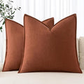 MIULEE Decorative Linen Euro Sham Pillow Covers 24x24 Rust Boho Farmhouse Neutral Couch Throw Pillows for Bed Pack of 2 Accent Modern Pillowcase Summer Sofa Livingroom Home Decor