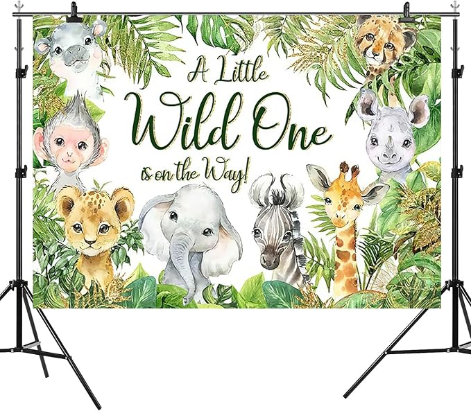 9x6ft Baby Shower Backdrop A Little Wild One is On The Way Photography Background Jungle Animals Tropical Green Leaf Newborn Birthday Party Banner Decorations Gender Reveal Photo Booth Prop