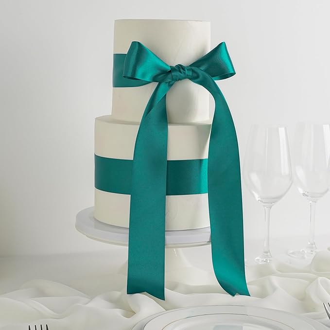 MEEDEE Teal Satin Ribbon - 2 Inch Double Faced Satin Ribbon for Christmas Tree, Weddings, Flower Bouquets