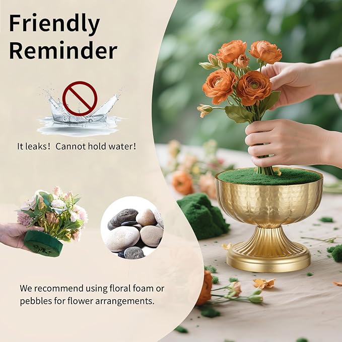 NUPTIO Gold Vases for Centerpieces Wedding: Hammered Brass Compote Vases for Small Flowers Arrangements - Metal Pedestal Bowl for Table Home Decor Set of 10