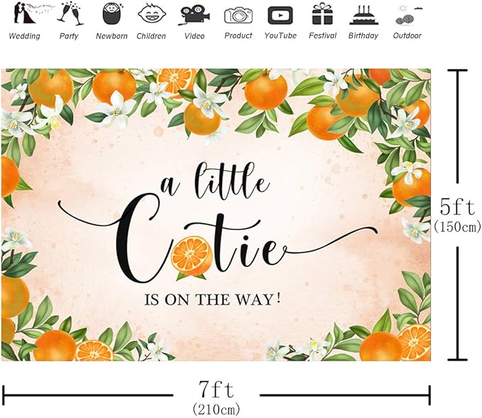 Aperturee 7x5ft Little Cutie Baby Shower Backdrop Tangerine Citrus Organge Flowers Floral a Little Cutie is on The Way Photography Background Pink Party Decoration Banner Supplies Photo Booth Studio