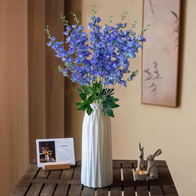 8 pcs Blue-Purple Delphinium Artificial Flowers, 34.25''Artificial Snapdragon Flowers Tall Fake Flowers Silk Flowers Faux Delphinium Bulk for Tall Vase Home Wedding Garden Table Decor (Blue-purple)