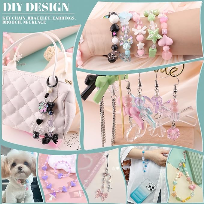 Assorted 210-270PCS Acrylic Beads for Bracelet Making, Flower Bow Candy Gummy Bear Kawaii Bracelet Charms,Cute Beads for Jewelry Making DIY Necklace Keychain Phone Charm Christmas Gift