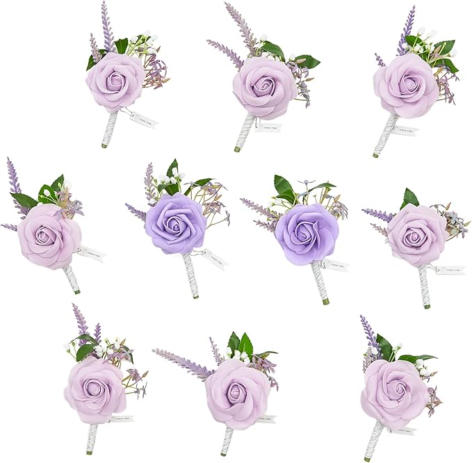 TINGE TIME Boutonniere for Men Wedding,Groom and Best Man Boutonniere for Wedding Ceremony Anniversary, Formal Dinner Party and Rustic Spring Wedding Marriage (10, Noble Purple)