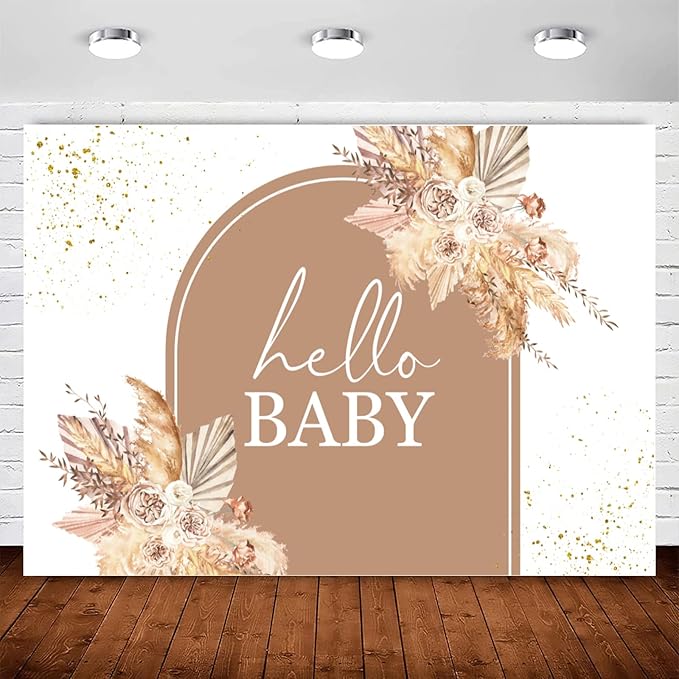 InMemory Boho Baby Shower Backdrop Decorations for Girl Pampas Floral Arch Hello Oh Baby Backdrops Banner Sign Photography Background for Girls Bohemian Baby Shower Party Decor Photo Booth Props 8x6ft