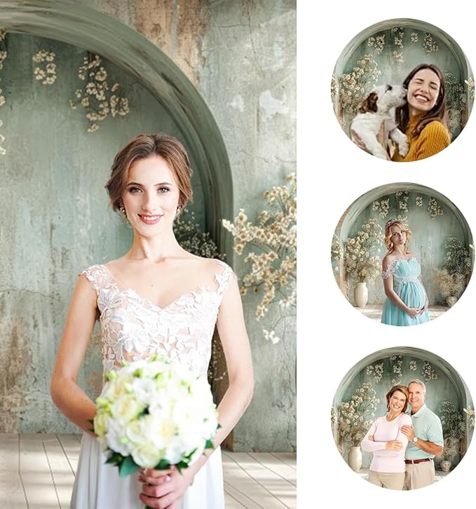 7x5ft Countryside White Flower Backdrop Vintage Medieval Building Concrete Wall Background for Wedding Valentines Day Mother-to-be Bridal Shower Birthday Princess Couples Women Portrait